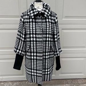 COLE HAAN HOUNDSTOOTH PLAID WOOL LONG  PEACOAT SIZE 10